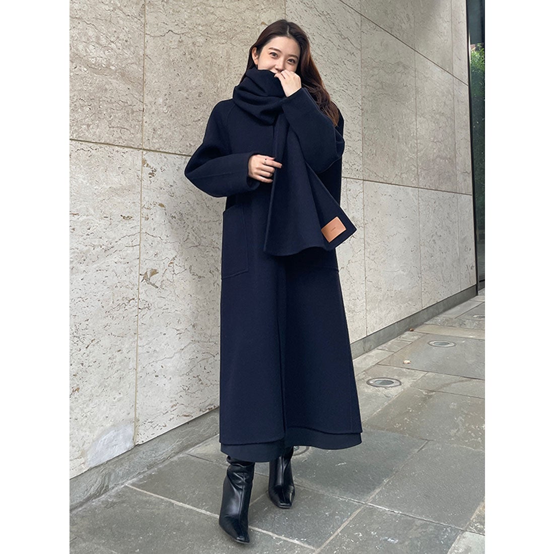 アニュアンス anuans マフラーセットリバーコート （NAVY） -靴