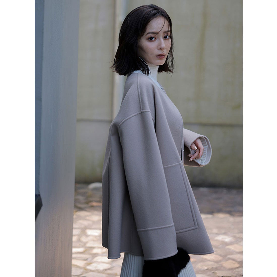 アニュアンス anuans バイカラーショートリバーコート （NAVY