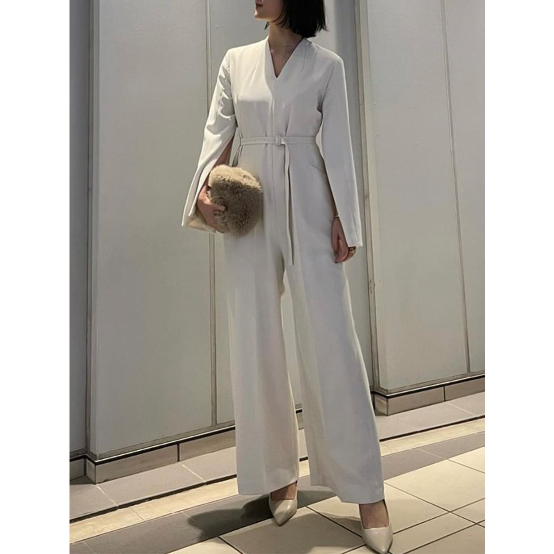 アニュアンス anuans スリットスリーブジャンプスーツ （BLACK