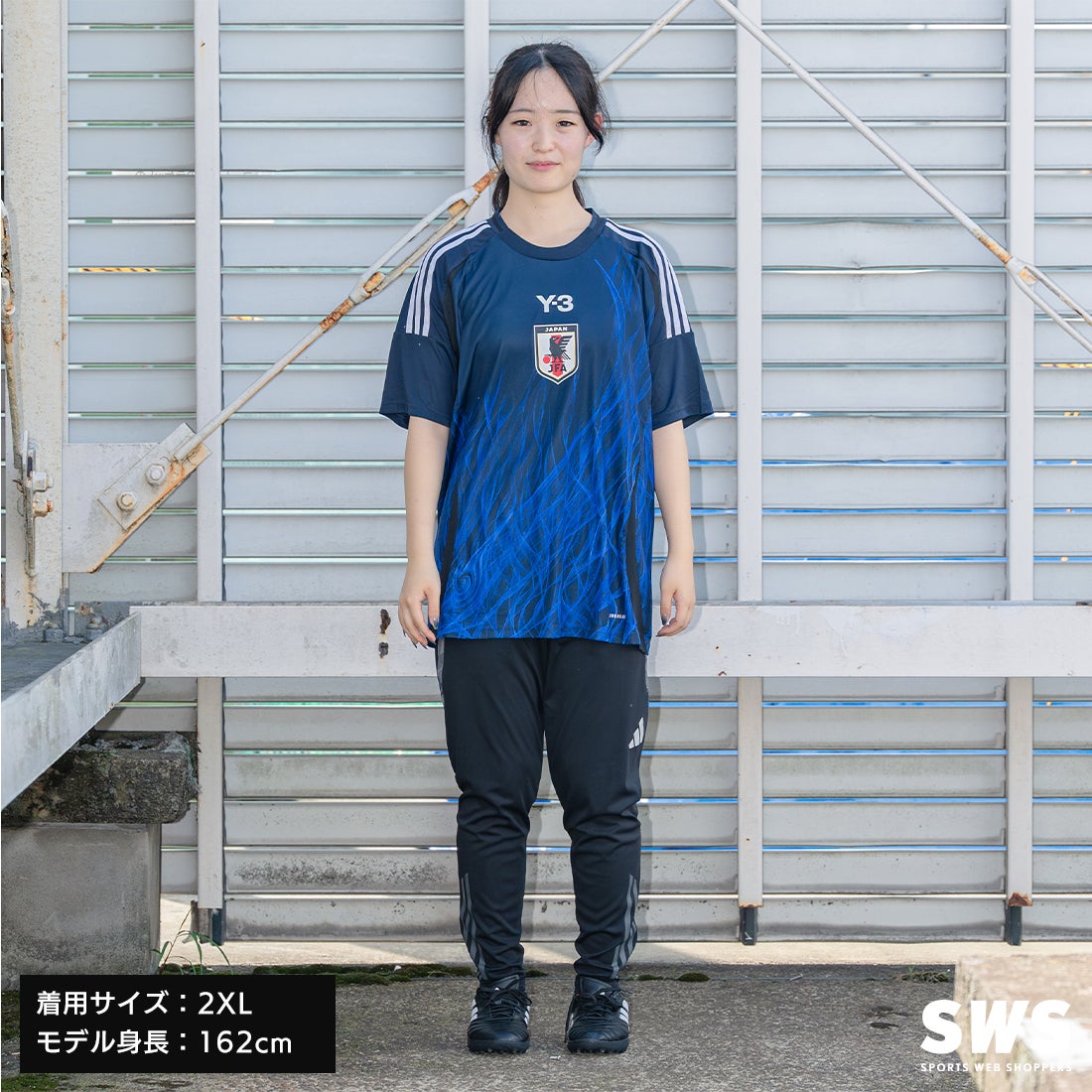 XS Y-3 サッカー日本代表 CW 長袖Tシャツ ブラック×ブルー サッカー