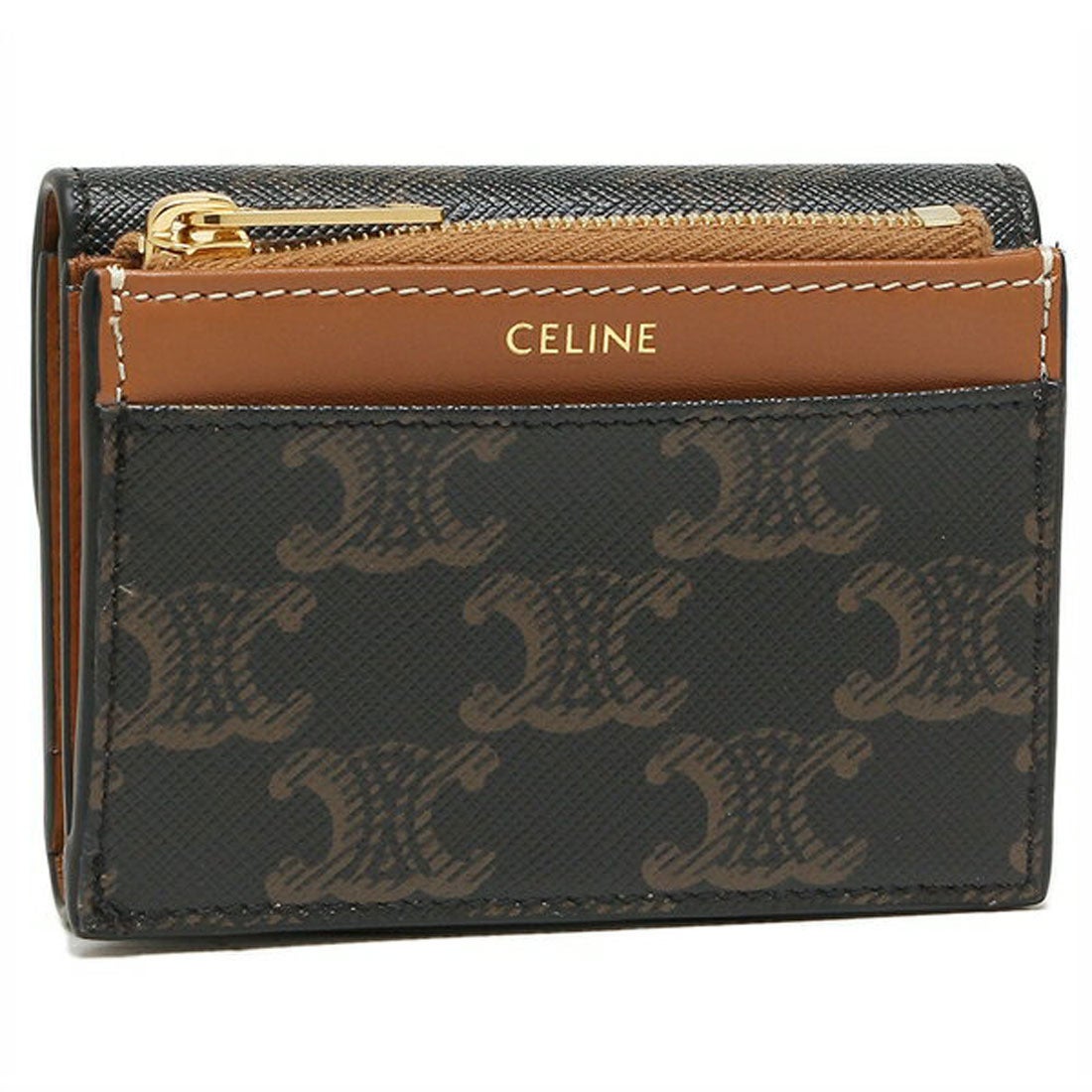セリーヌ トリオンフ総柄 型押し ラウンドファスナー 長財布 ブラウン