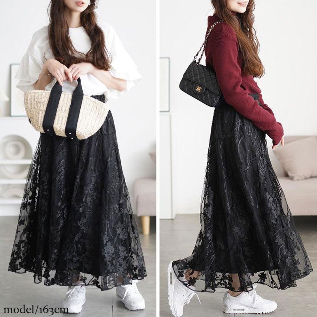 ゴールドジャパン GOLDJAPAN 花柄刺繍チュールフレアスカート （花