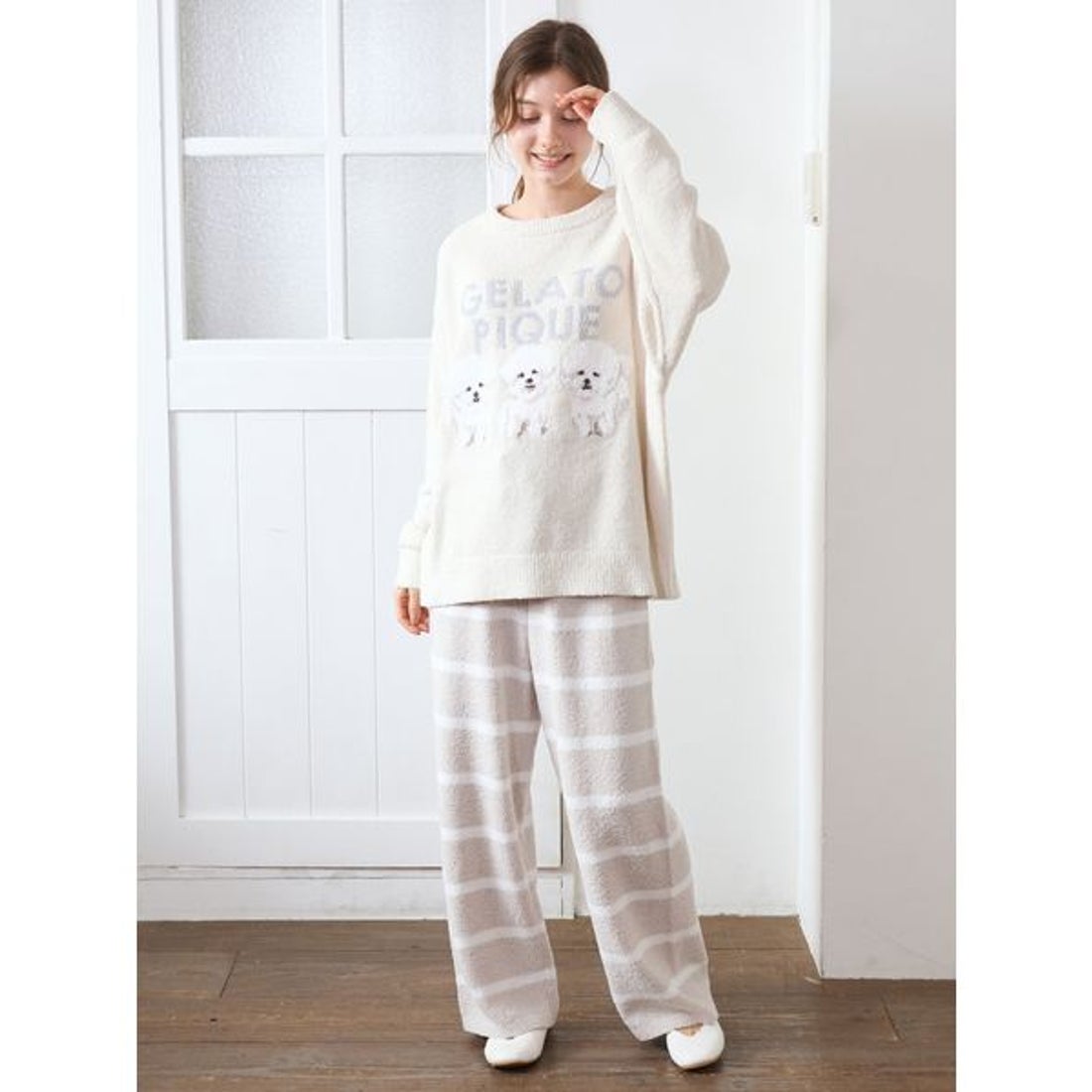 ジェラートピケ gelato pique モチーフジャガードボーダーロングパンツ