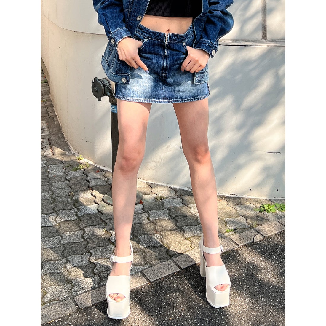 ジェイダ GYDA ハイウエストサイドライン デニムスカートライク