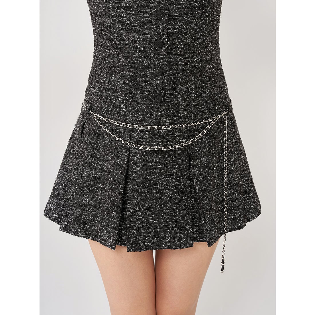 ダーリッチ Darich チェーンベルトツイードミニワンピース （ブラック