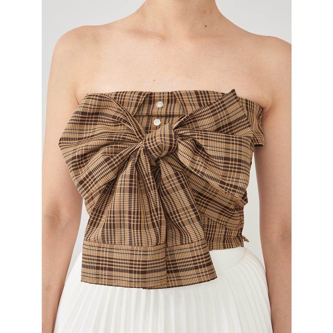 ダーリッチ Darich タータンチェックリボンベアトップ （ベージュ