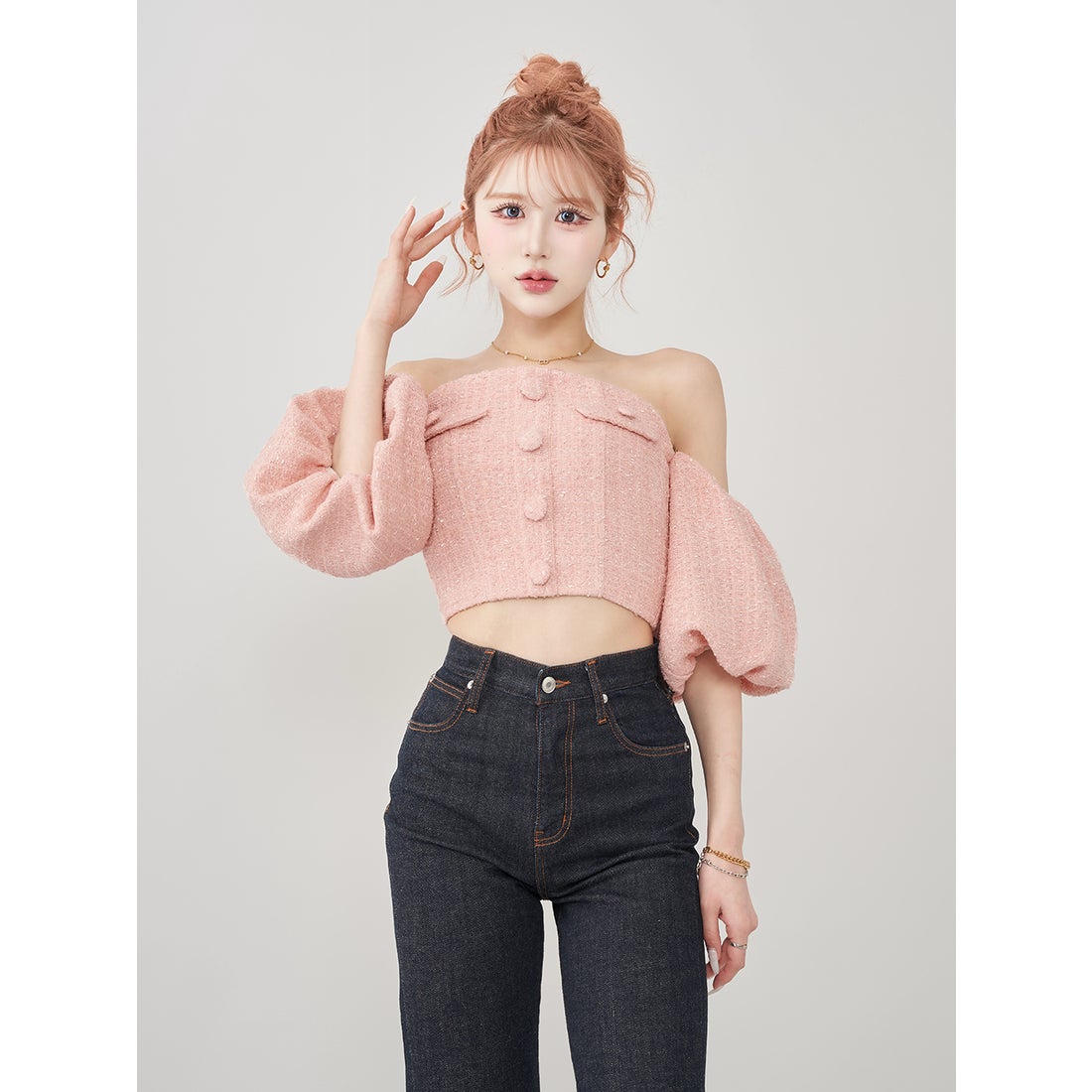 ダーリッチ Darich ホルターネックオフショルツイードトップス