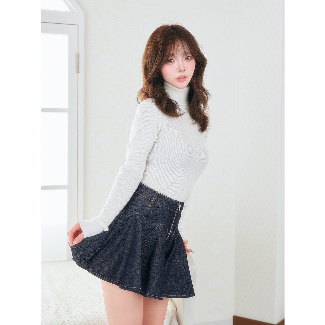 ダーリッチ Darich デニムカーブフレアミニスカート （アイスブルー