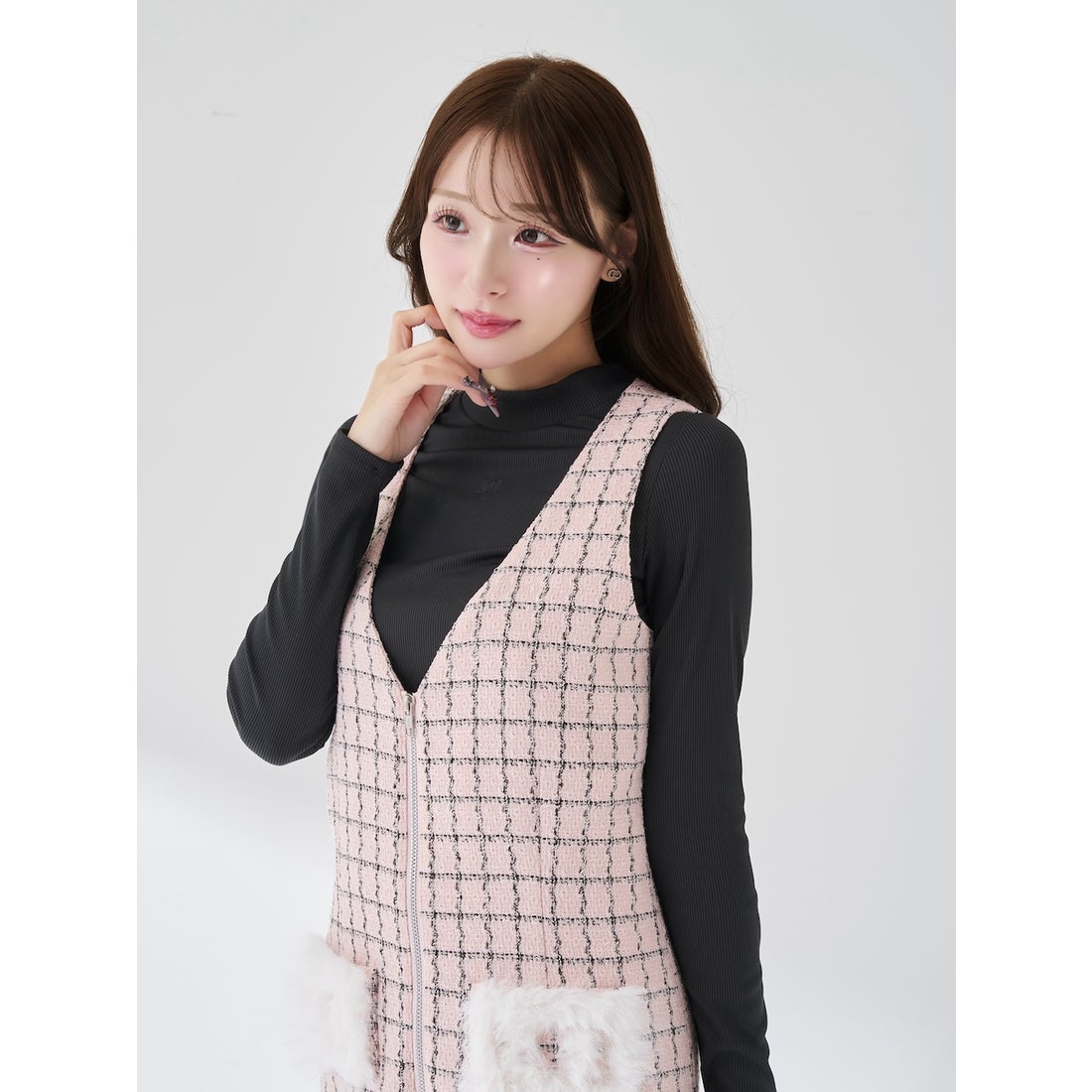 ダーリッチ Darich フロントファスナーツイードミニワンピース