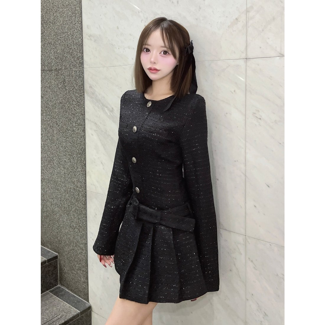 ダーリッチ Darich ボックスプリーツツイードミニワンピース