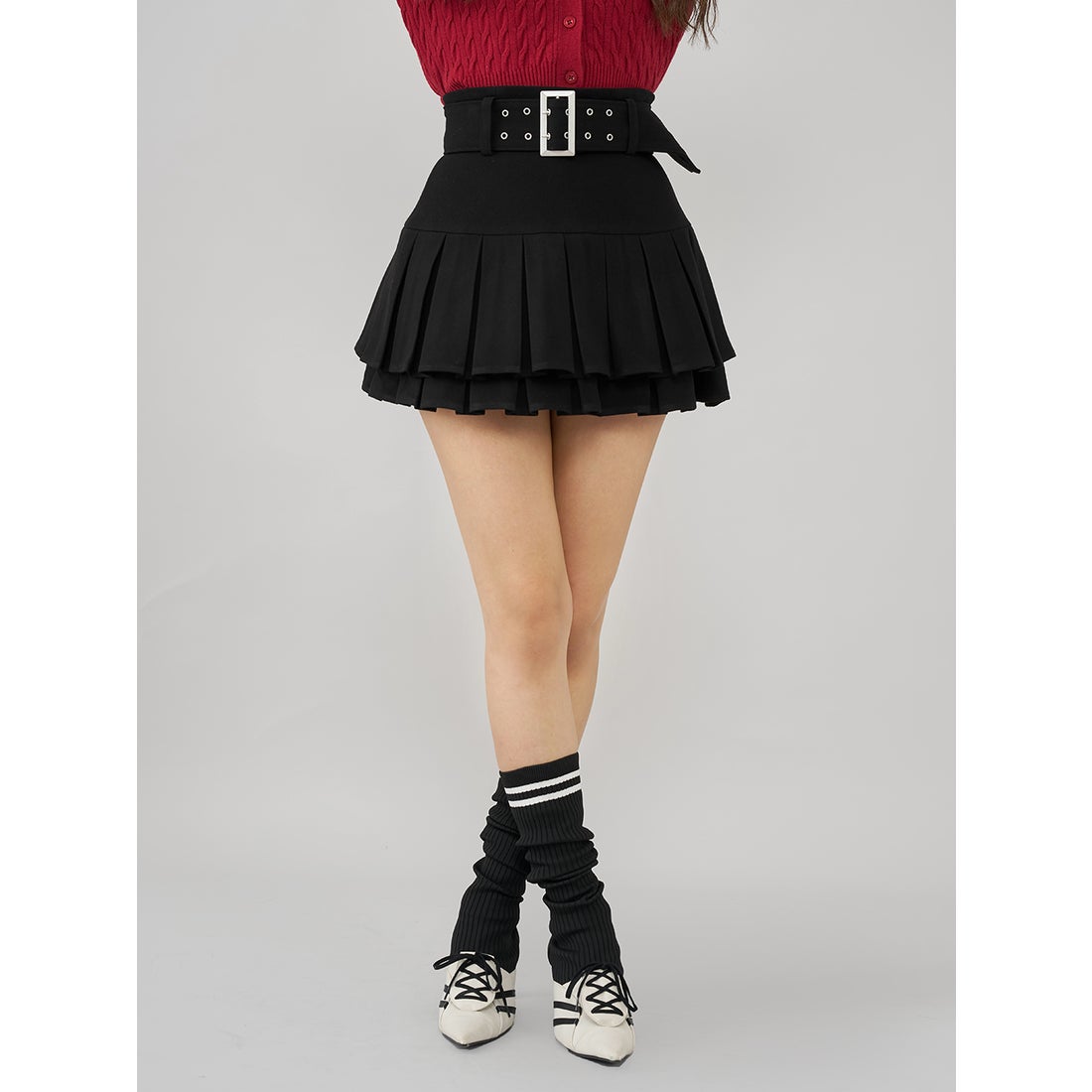 ダーリッチ Darich ダブルプリーツミニスカート （ブラック