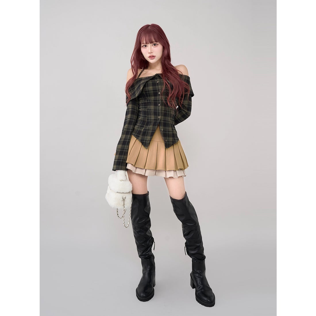 ダーリッチ Darich ダブルプリーツミニスカート （ベージュ