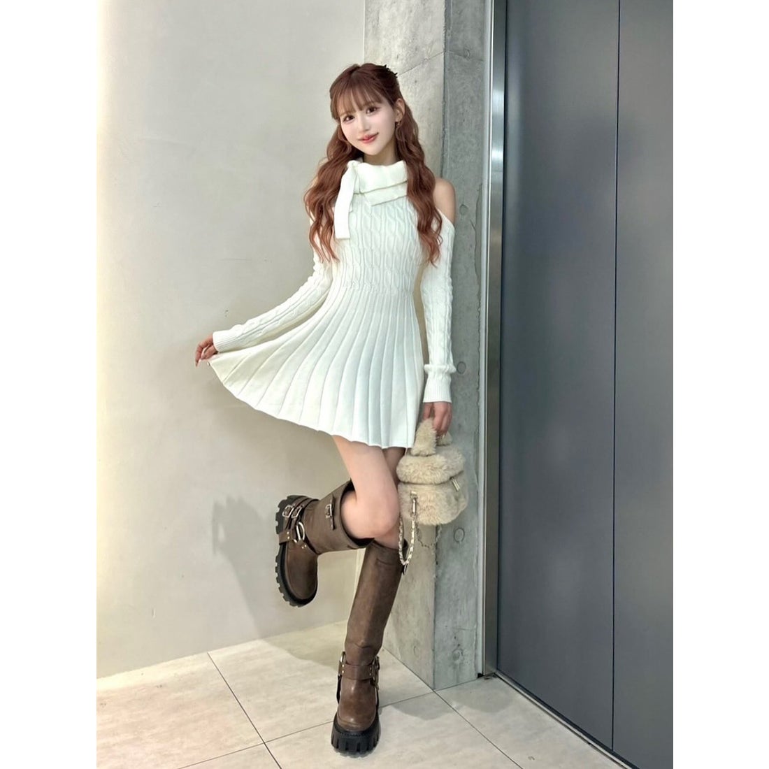 ダーリッチ Darich アメスリフレアニットミニワンピース （アイボリー