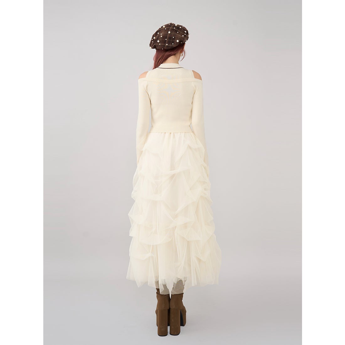 ダーリッチ Darich レイヤードライクロゴニットトップス （アイボリー