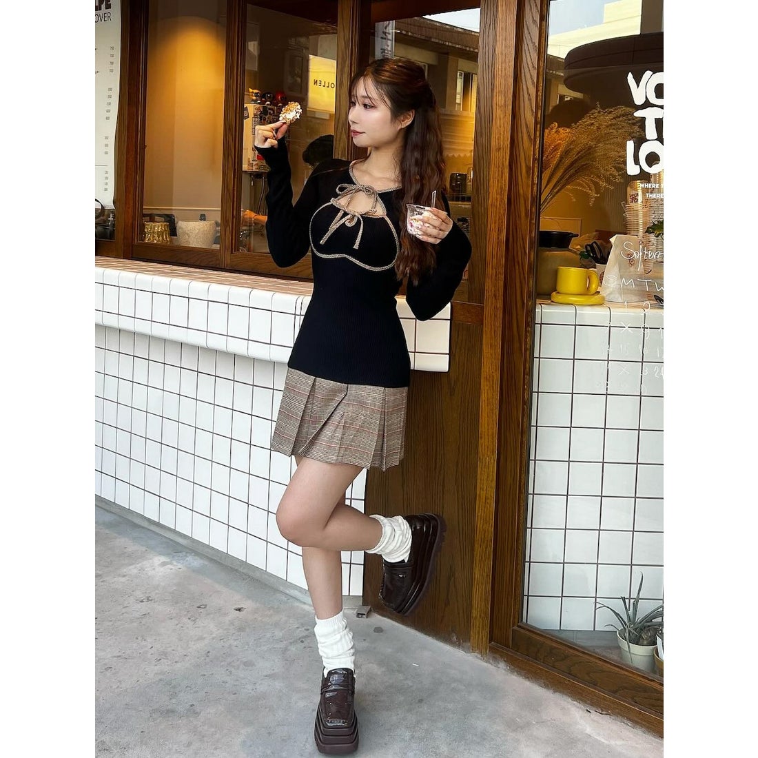 ダーリッチ Darich ポイントチェックニットミニワンピース （ブラック