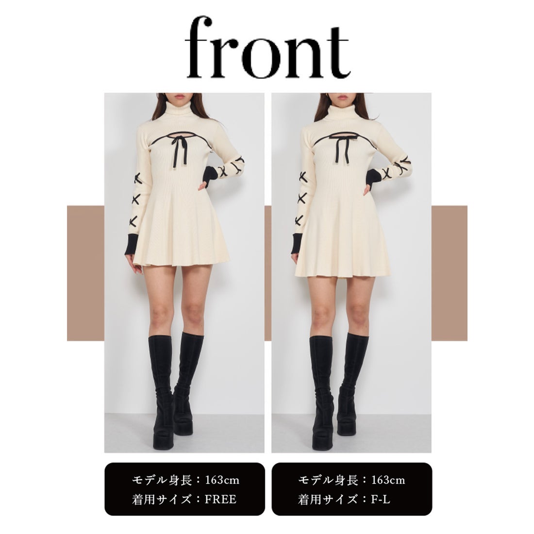 ダーリッチ Darich バイカラーリボンデザインニットミニワンピース