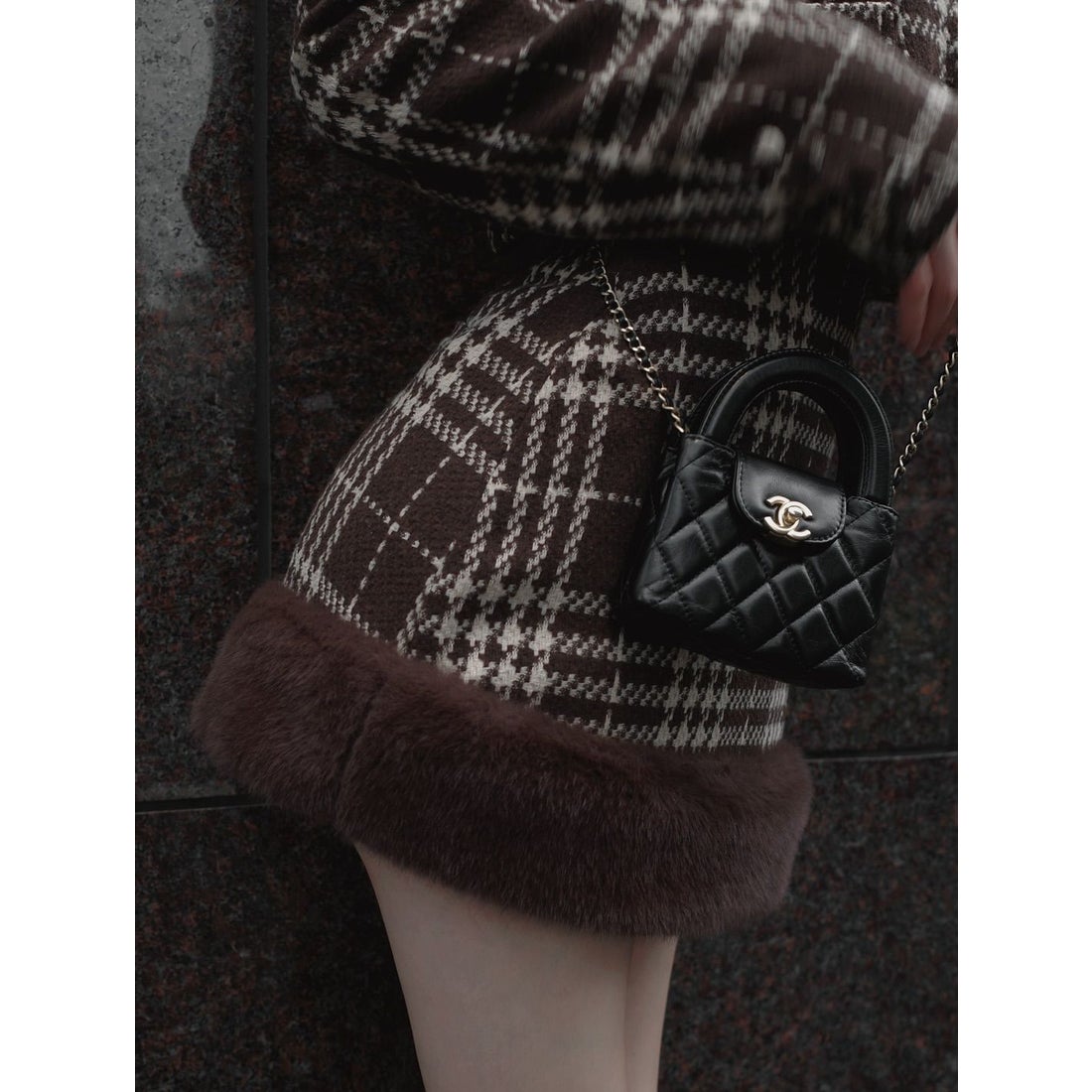 ダーリッチ Darich ドッキングファーツイードミニスカート （ブラウン