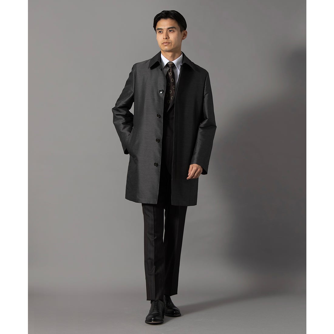 シルク混メランジカルゼステンカラーコート(ミドルレングス) （ライト