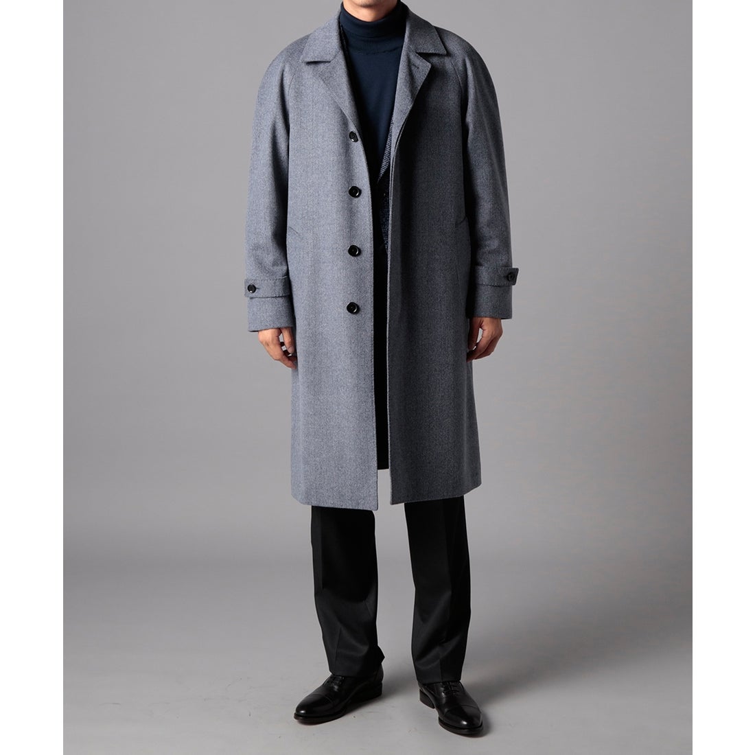 ウールアンゴラへリンボンバルカラーコート(ロングレングス) （ブルー