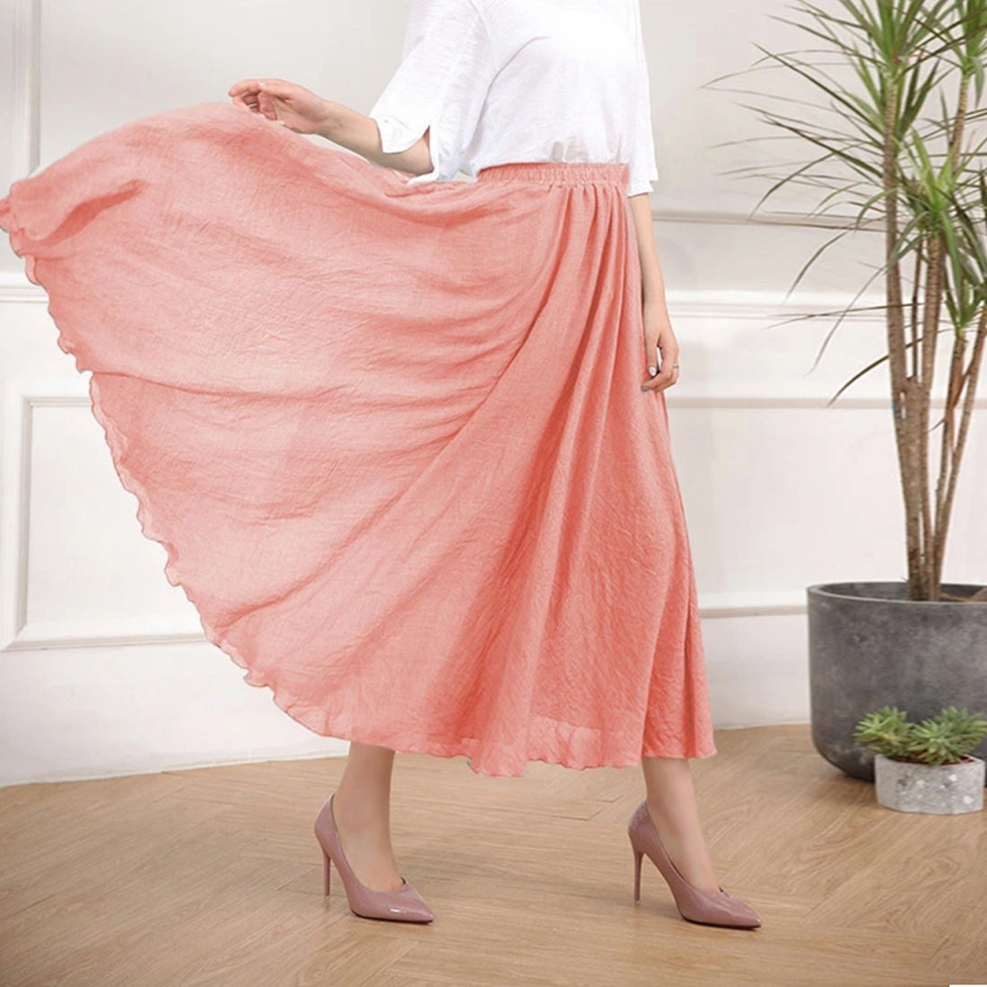 ドゥー ベル Doux Belle 広がっていくリネンタッチマキシ丈スカート