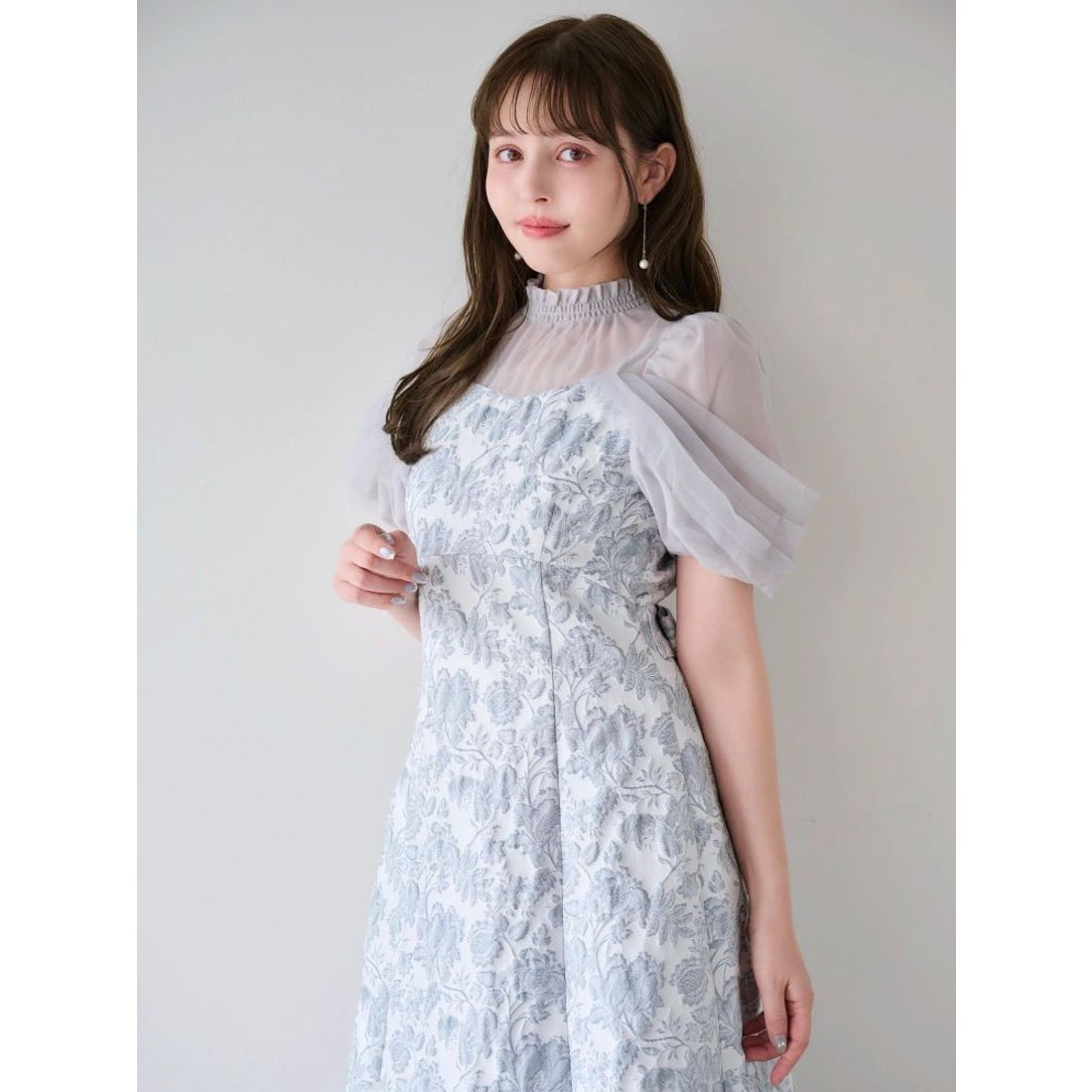 ダズリン dazzlin シアーベールジャガードワンピース （グレー） -靴