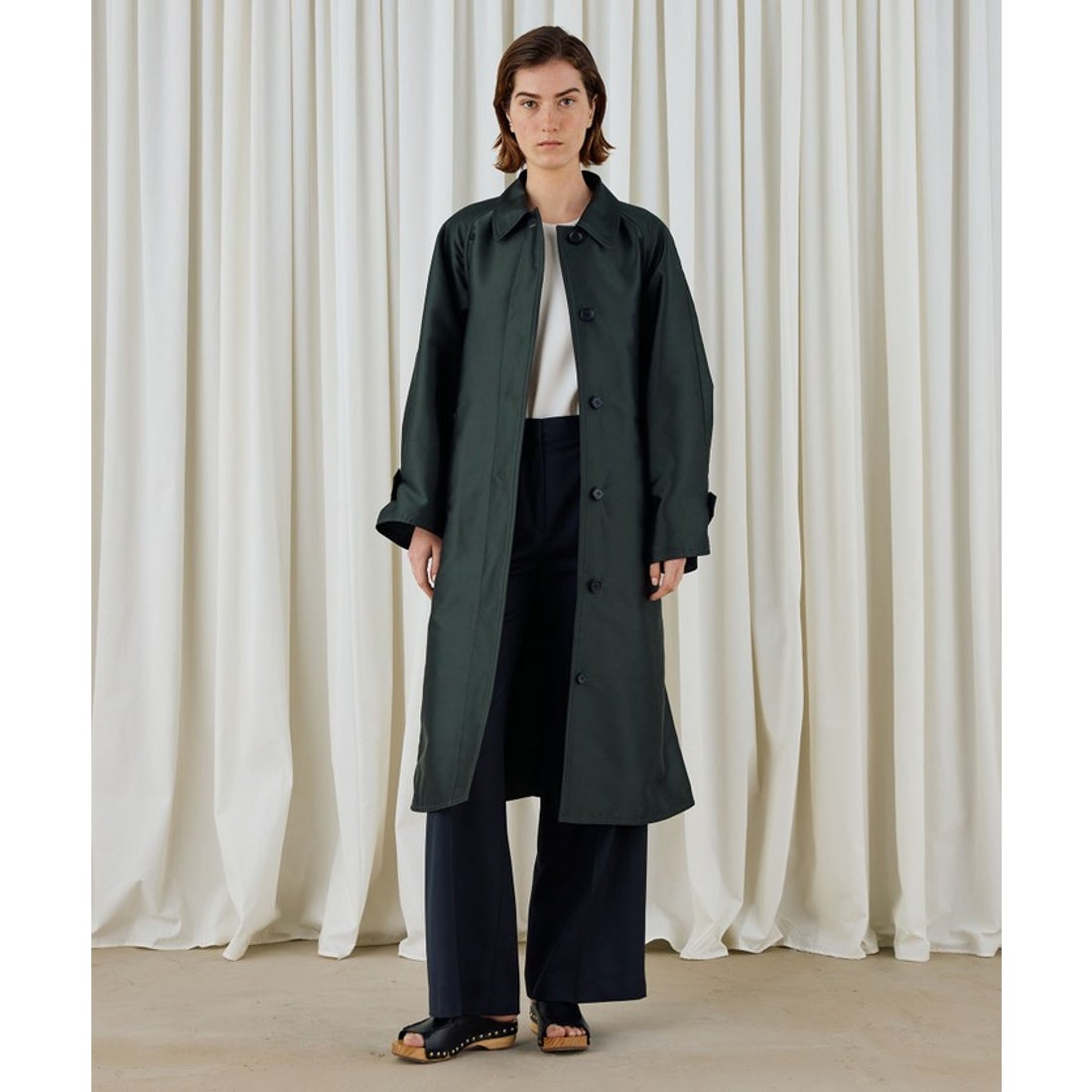 デ・プレ DES PRÉS シルクポリエステルツイル ステンカラーコート （57