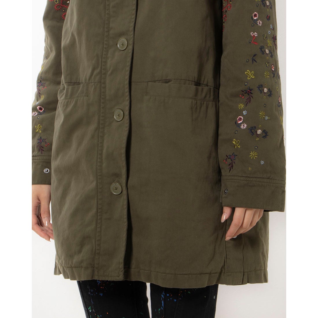 デシグアル Desigual 刺繍 フードモッズコート （グリーン） -waja