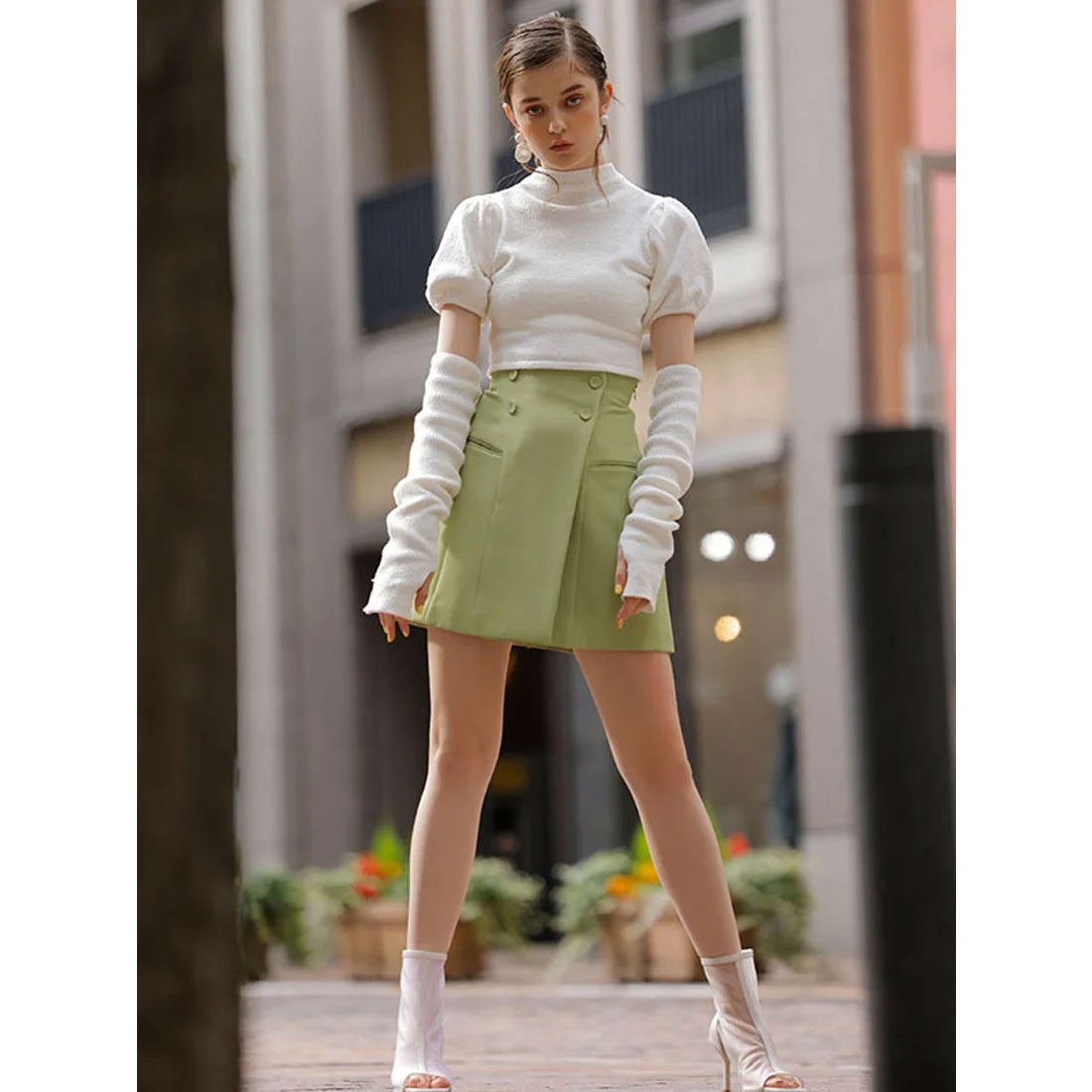 エイミーイストワール EIMY ISTOIRE フロントボタンカラーミニスカート