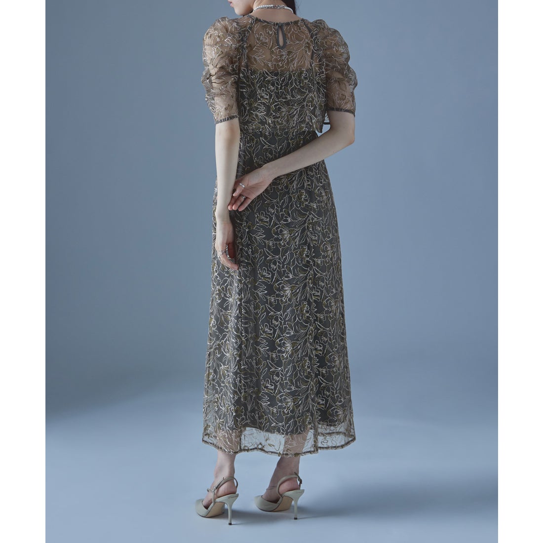 エトル etoll. 刺繍レースレイヤードドレス （チャコール） -靴