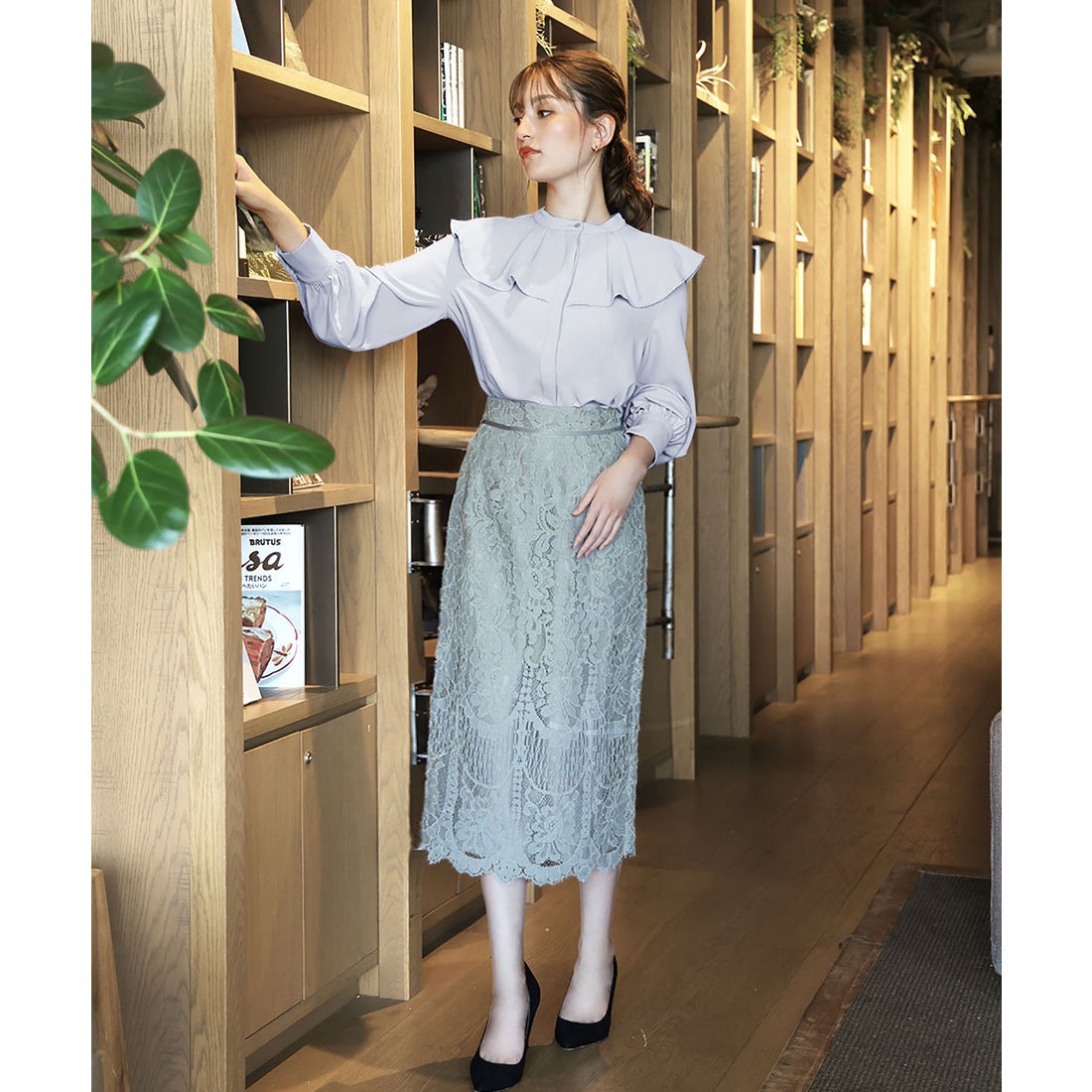 フロリア Flolia 総レースタイトスカート オフィス ビジネス