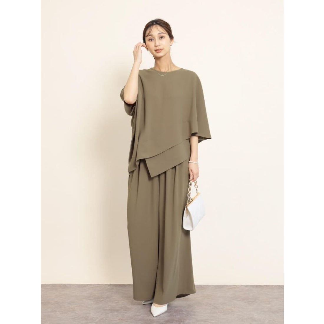 フェンネル FENNEL 3タックジョーゼットワイドパンツ（SET UP） （モカ