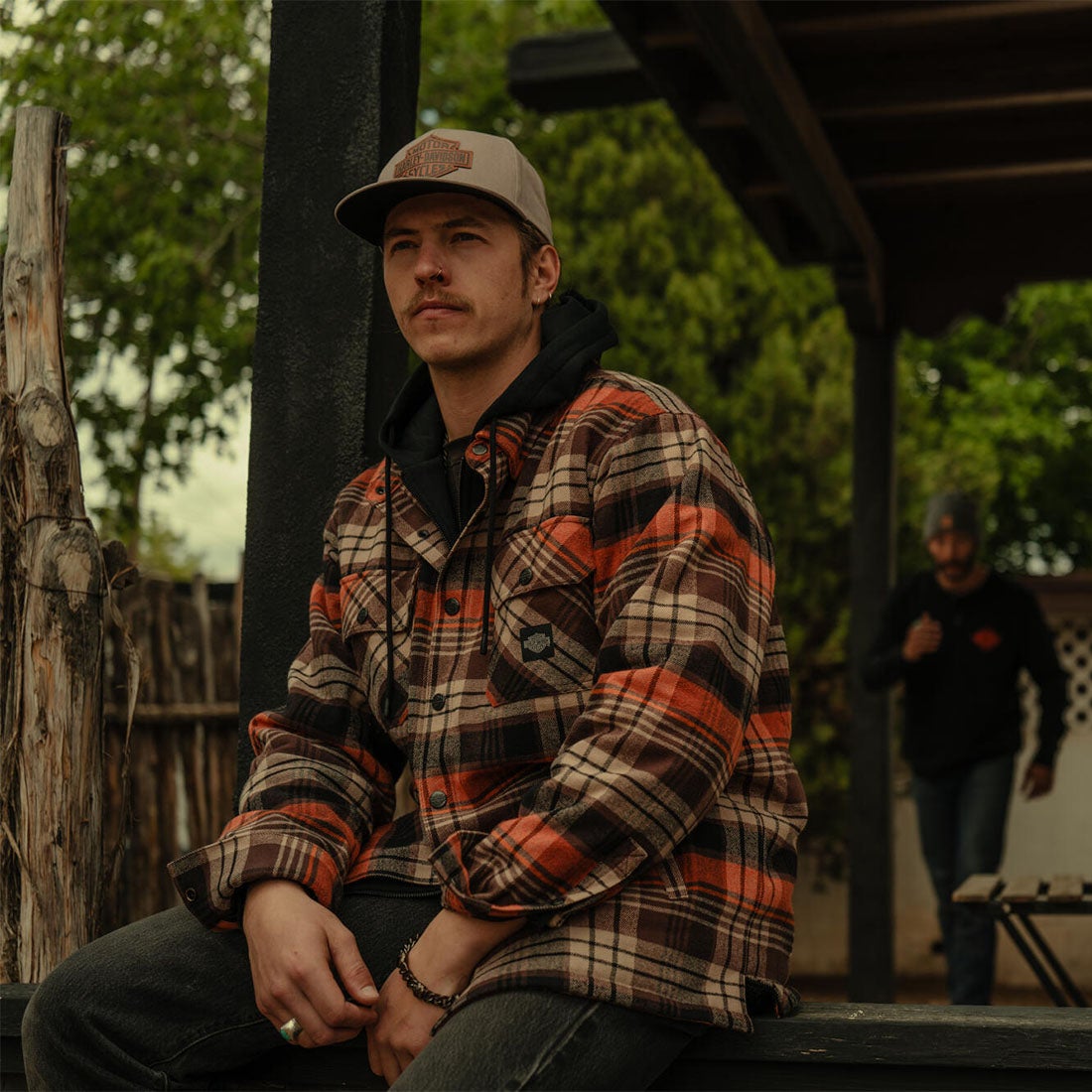 バー＆シールド フード付きシャツジャケット （チェック柄 - ハーレー