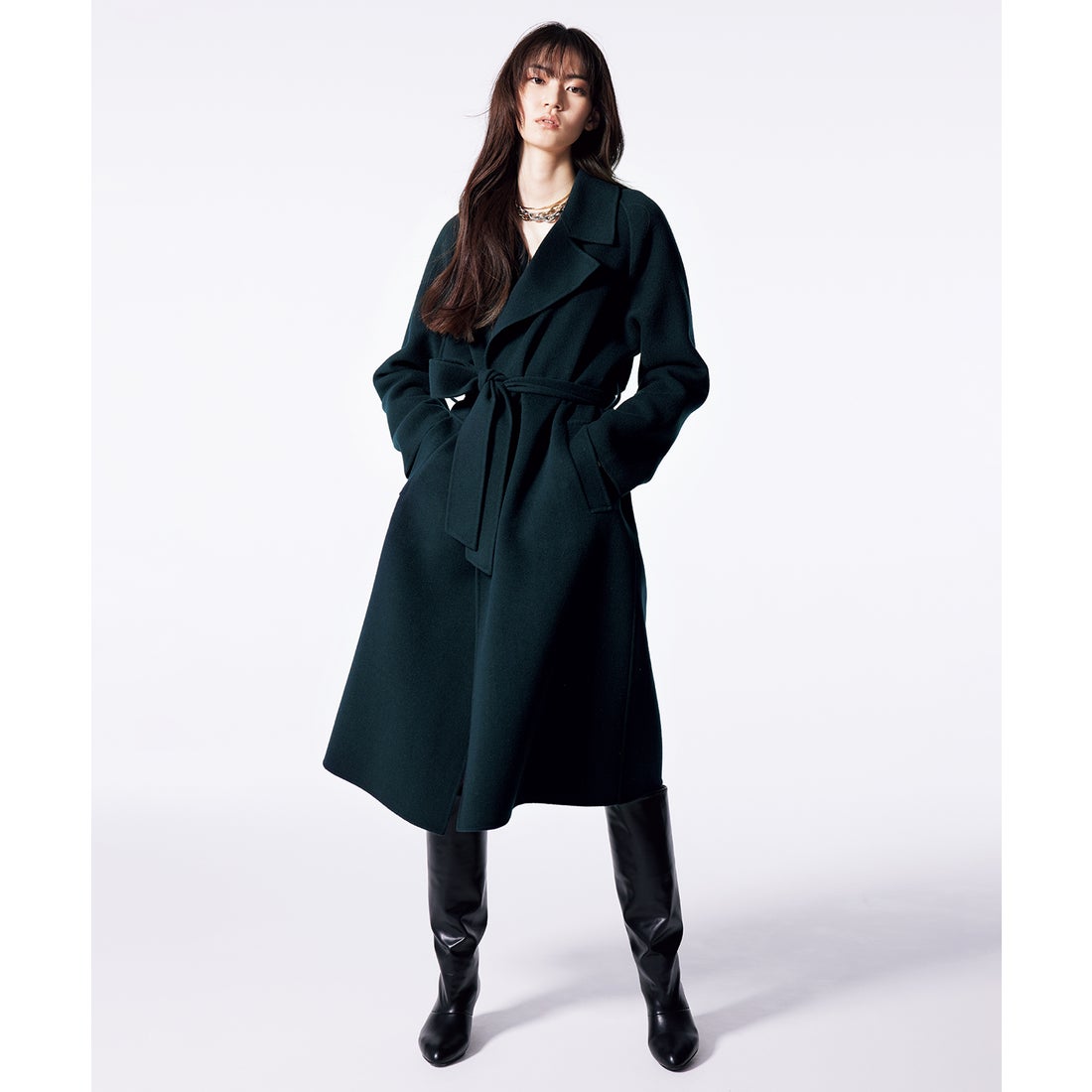 ICB ウールリバー ロングトレンチコート （ミッドグリーン系） -靴