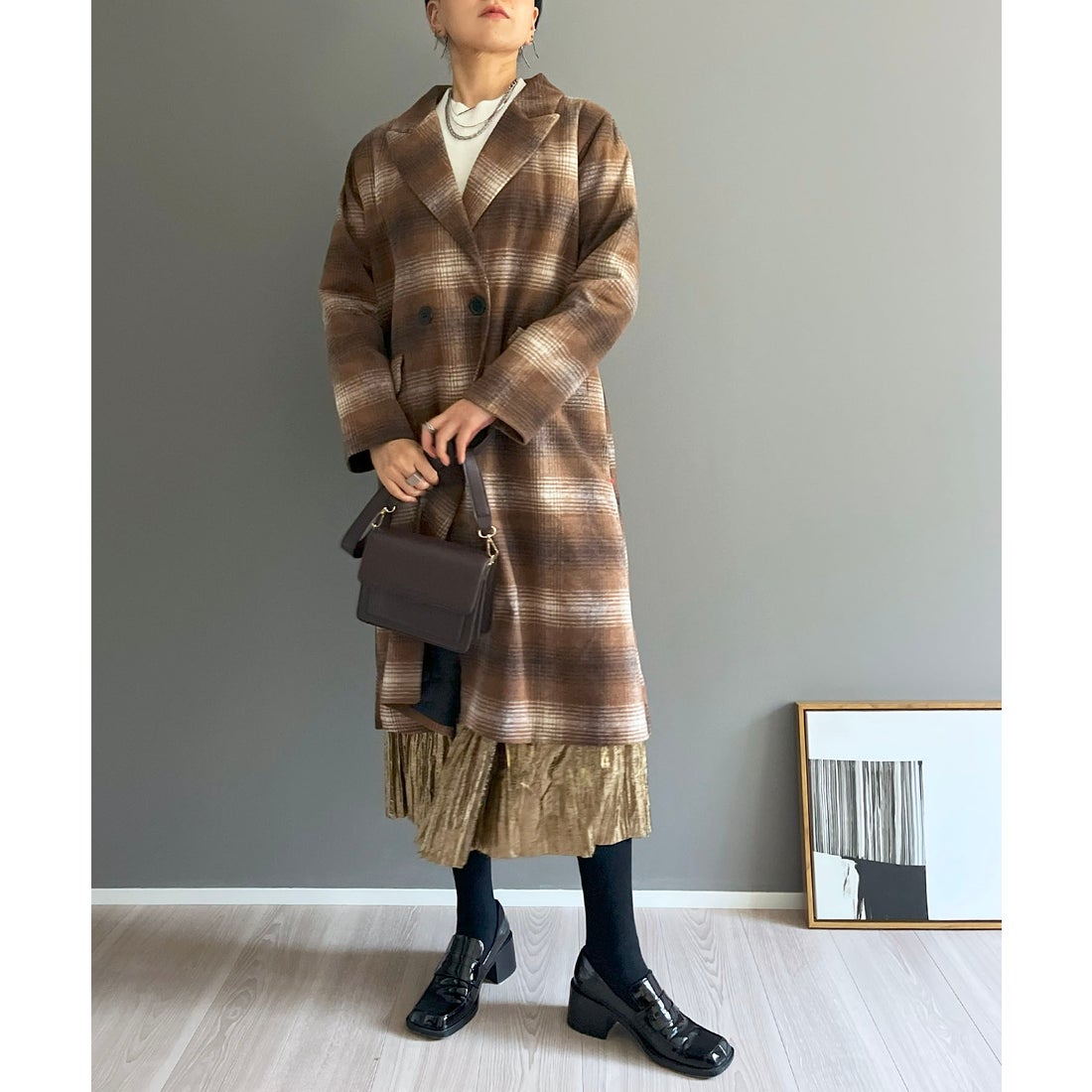 ジュエローブ Jewelobe オンブレチェックチェスターコート （ブラウン