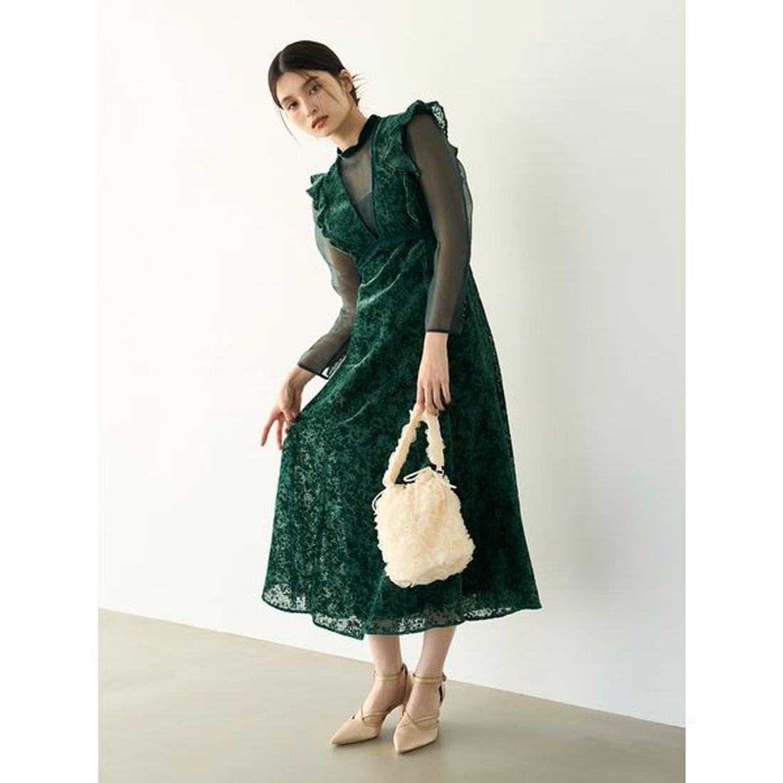 リリーブラウン LILY BROWN オパールベルベットドレス （GRN） -靴