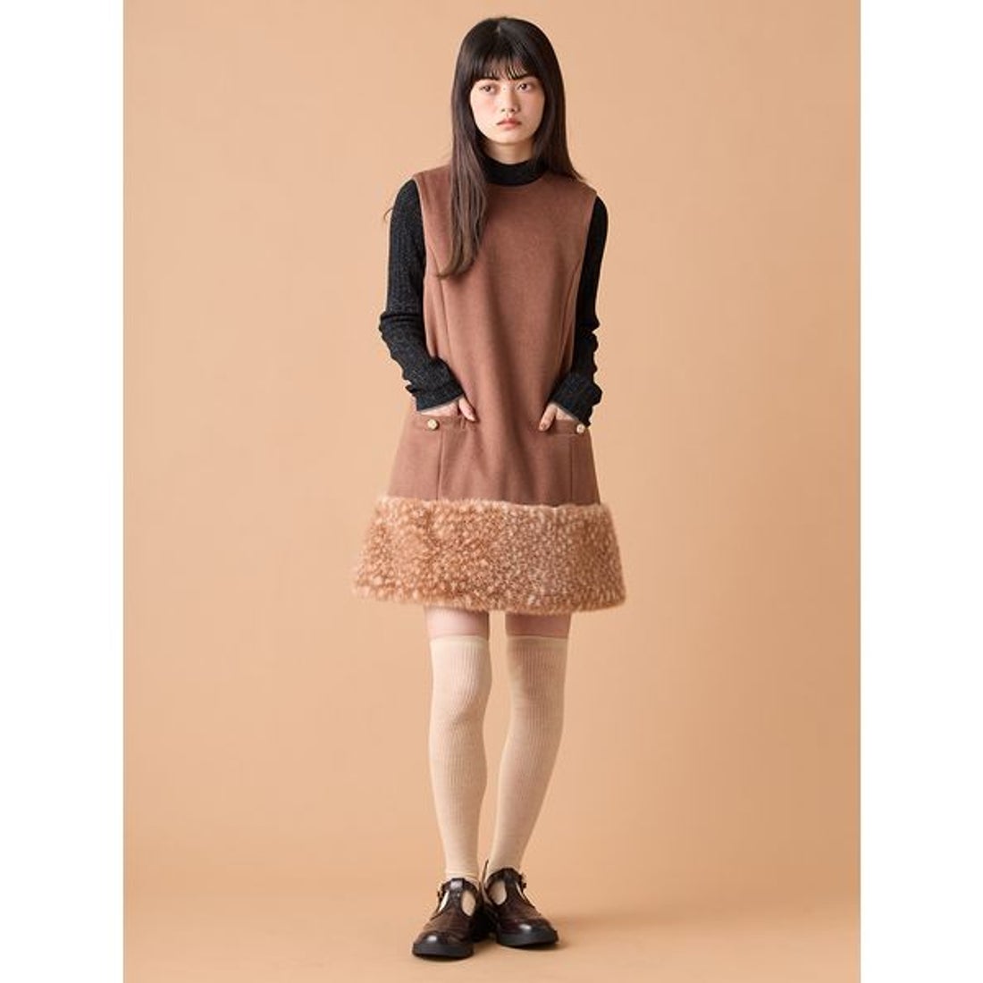 リリーブラウン LILY BROWN ファードッキングミニワンピース （CGRY