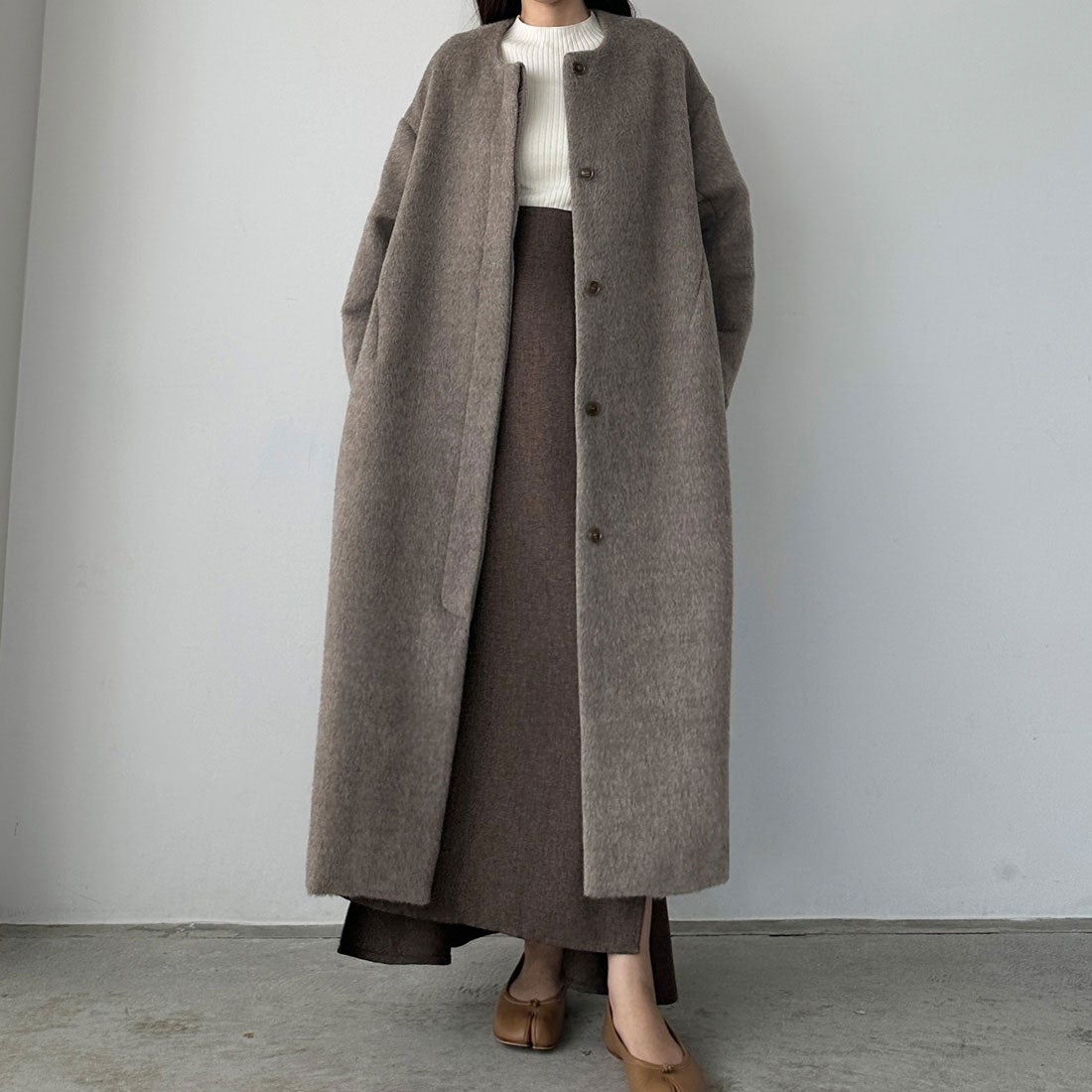 ルエレ Louere Louere シャギーノーカラーコクーンロングコート （モカ