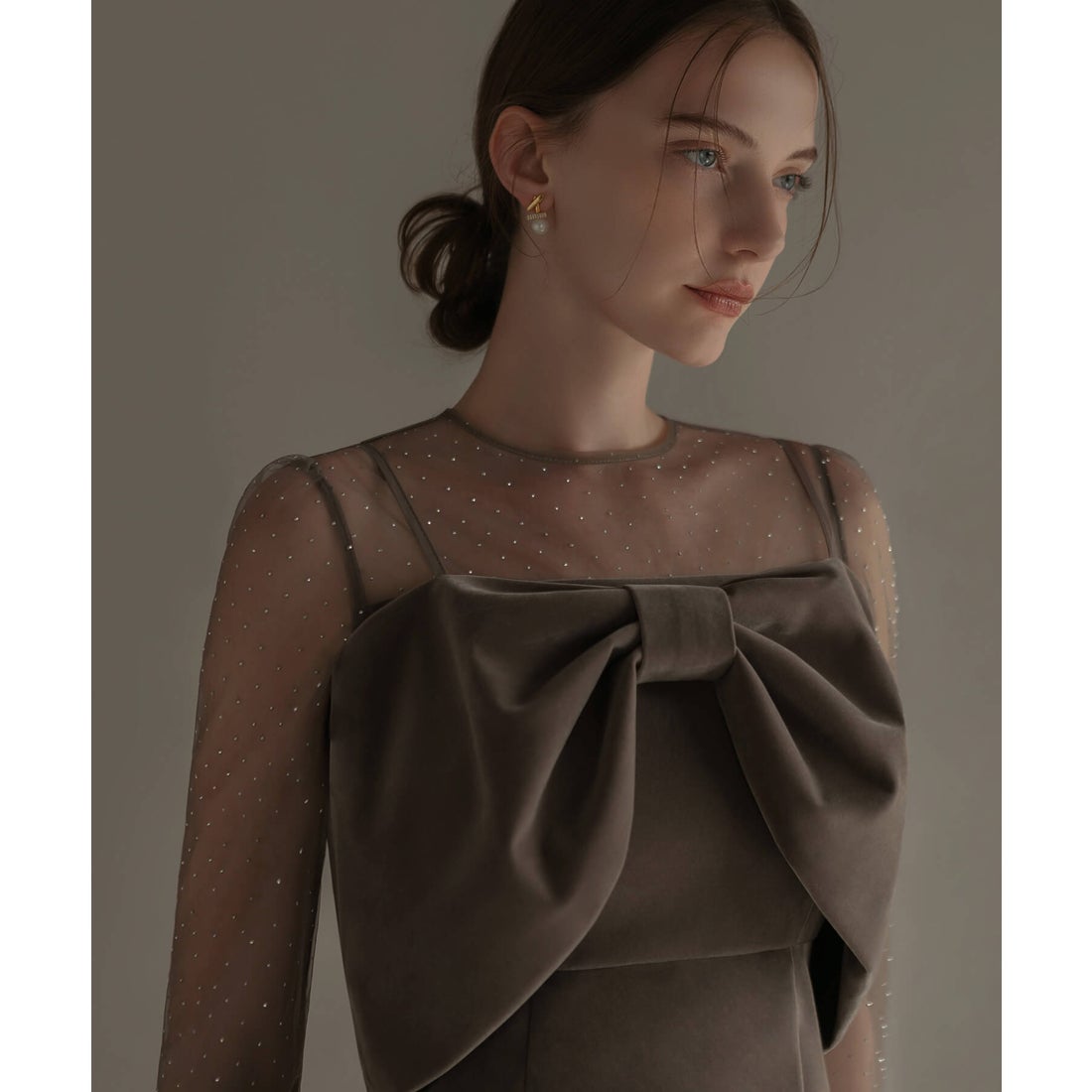 レジャ Leja 2WAYリボンビスチェドットストーンベロアIラインドレス