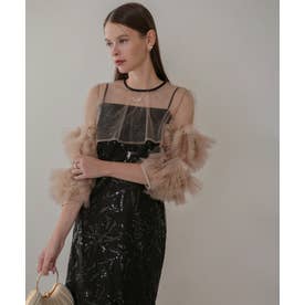 レジャ Leja 配色パピングプチハイネック花柄刺繍ラメレースロング丈