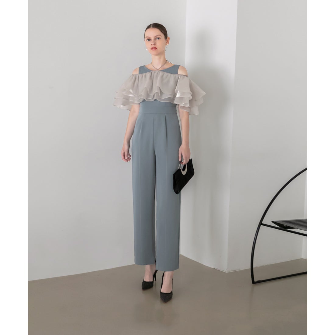 レジャ Leja 3wayティアードフリルオールインワンパンツドレス美脚効果