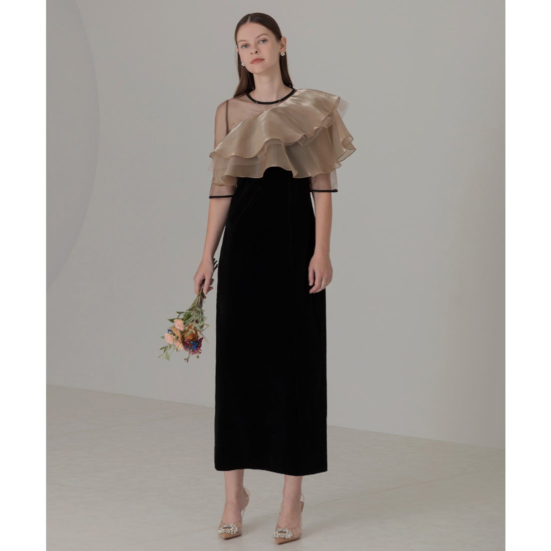 レジャ Leja アシンメトリーティアードフリル3WAYベロアIラインドレス