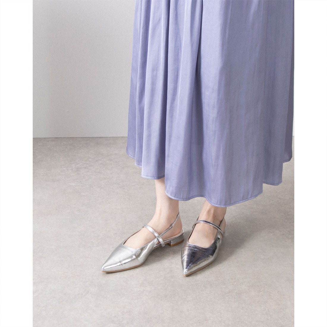 細ストラップミュールパンプス(0562) （シルバー） -レディース