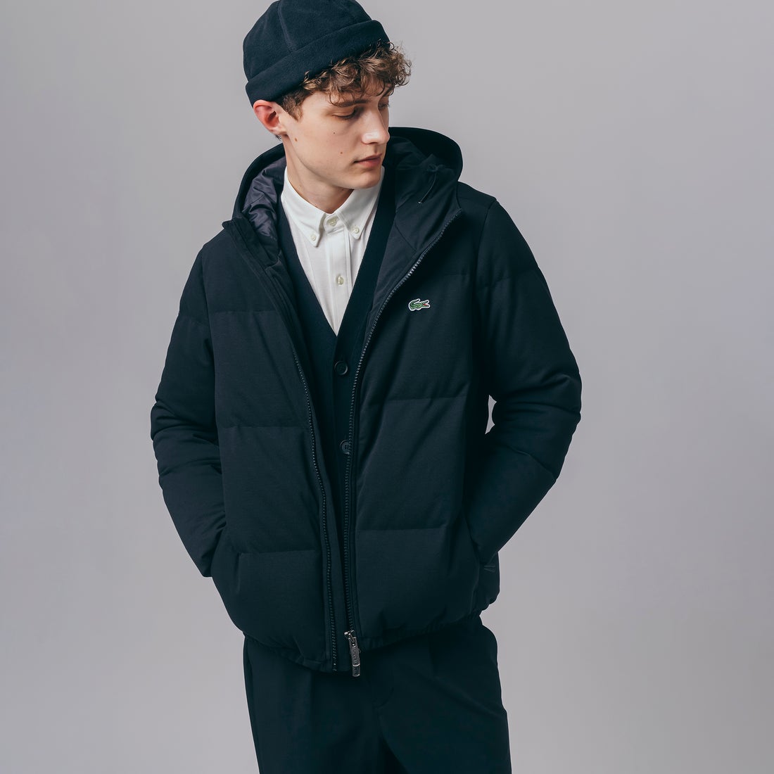 ラコステ LACOSTE ピケダウンジャケット （ブラック） -アウトレット
