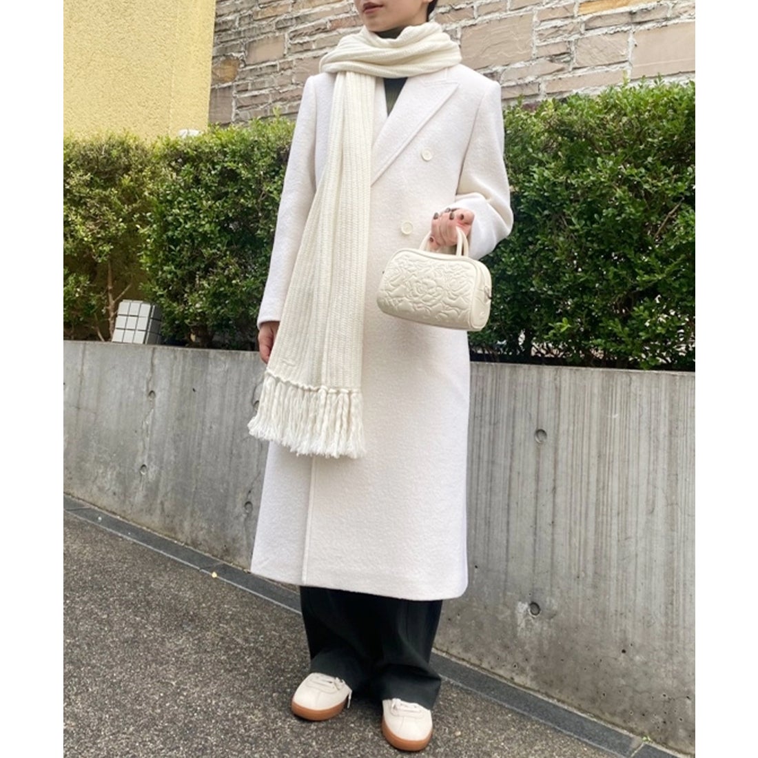 ラコステ LACOSTE ダブルブレストウールコート（オフホワイト