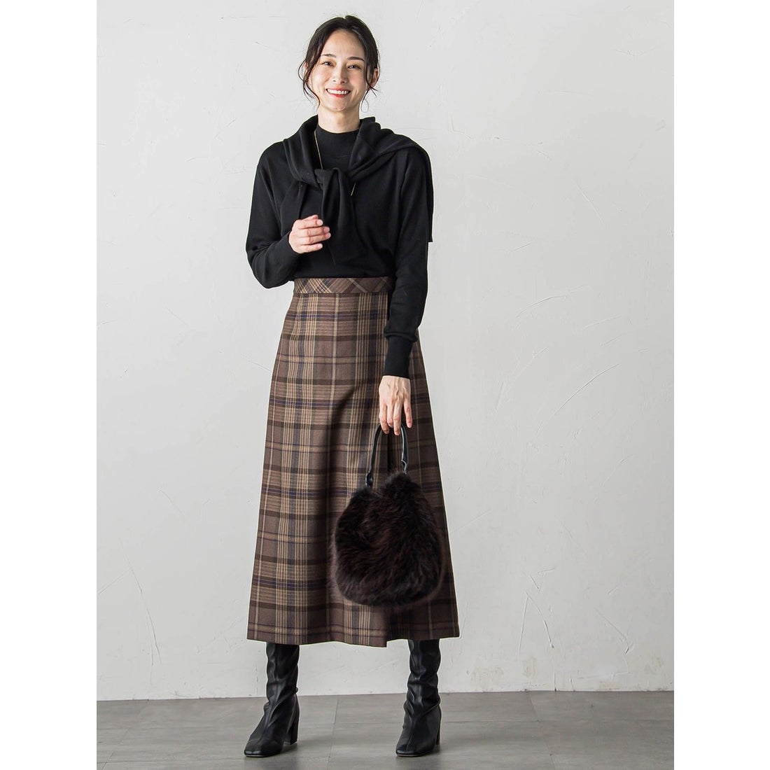 ロートレアモン LAUTREAMONT サキソニーチェックスカート （ブラウン系