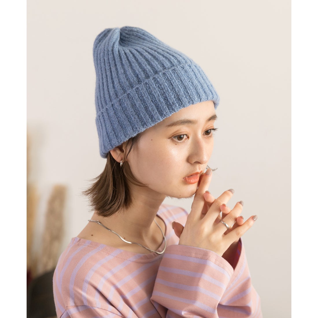 アドティエ ad thie カラバリ豊富 リブ編みニット帽 （ブルー