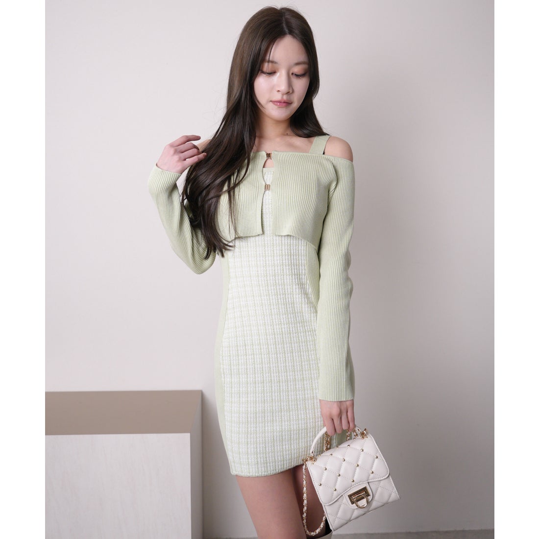 リップサービス LIP SERVICE ツイードオフショルアンサンブルニット