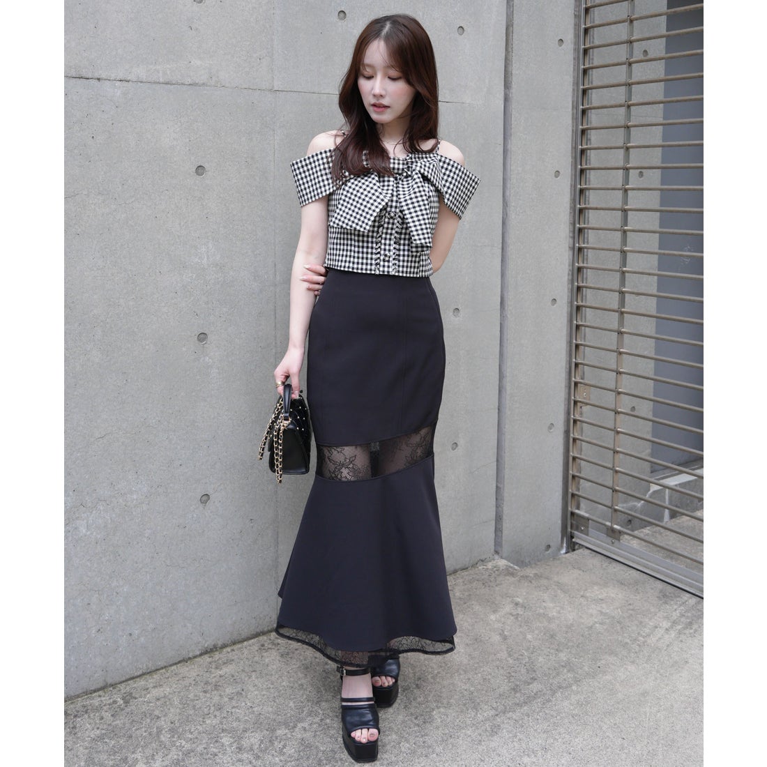 リップサービス LIP SERVICE ツイードリボンオフショルトップス