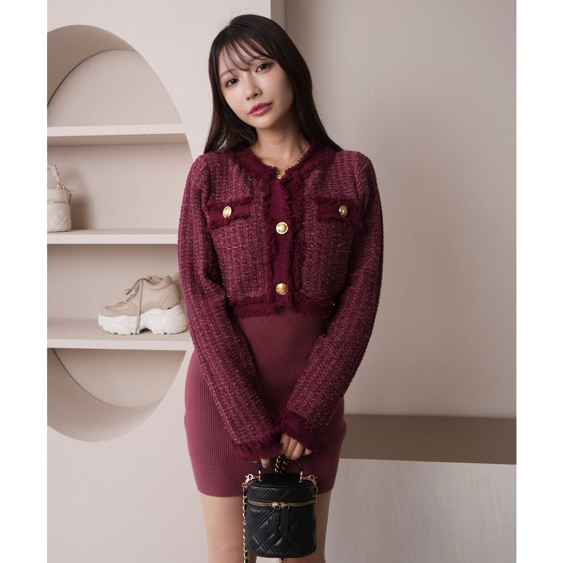 リップサービス LIP SERVICE フリンジツイードアンサンブルニット