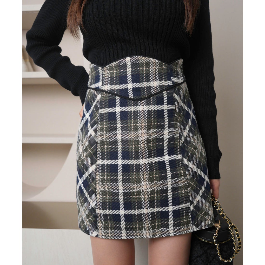 リップサービス LIP SERVICE ウエストコルセットチェックミニスカート